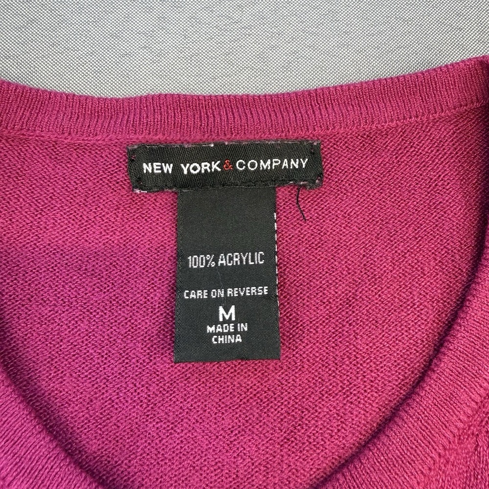 New York Co. Magenta Button-Up Cardigan Rhinestone Buttons Women's Size Medium - Picture 3 of 7